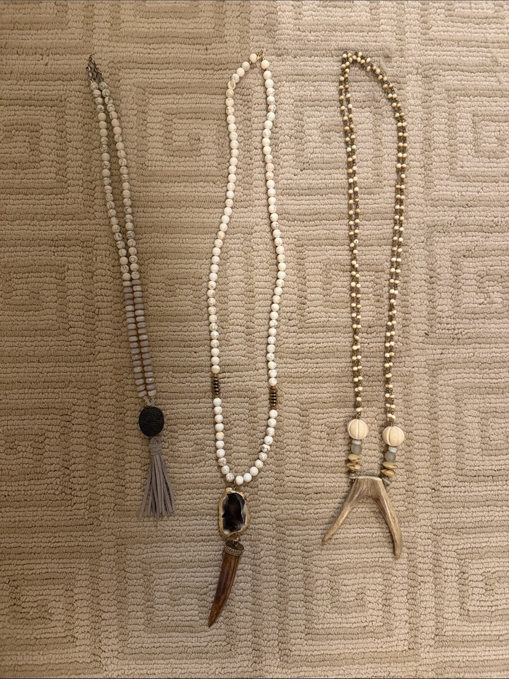 Boho White and Beige Beaded Pendant Necklaces - Women Jewelry
